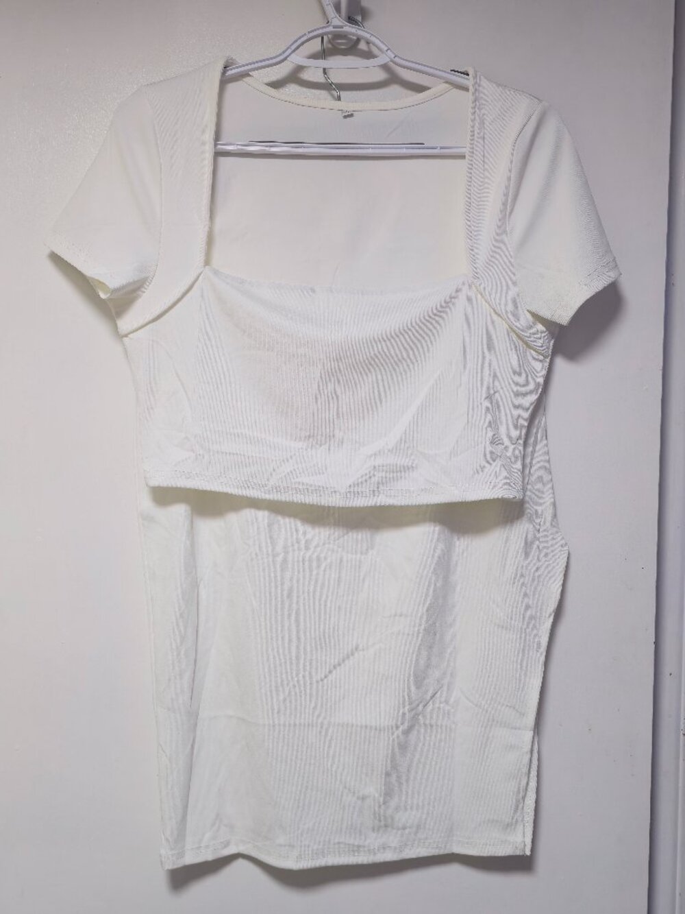 White 2 Piece Top and Skirt with Slit Set Large